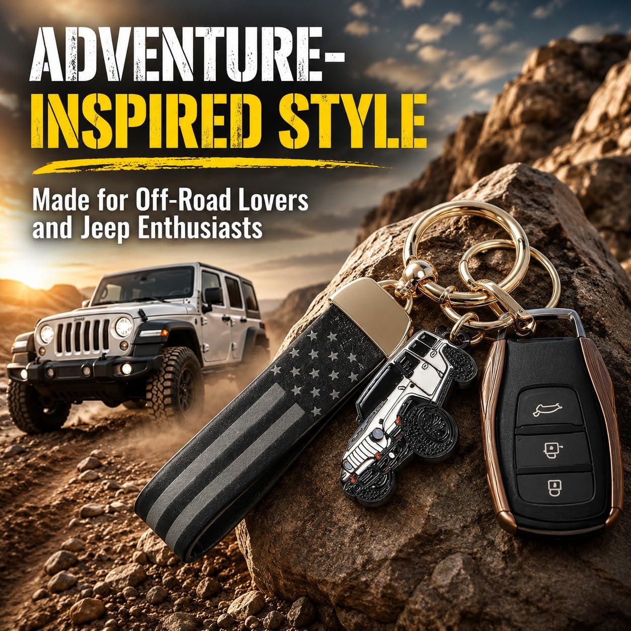 Llavero Jeep Wrangler cuero bandera metal