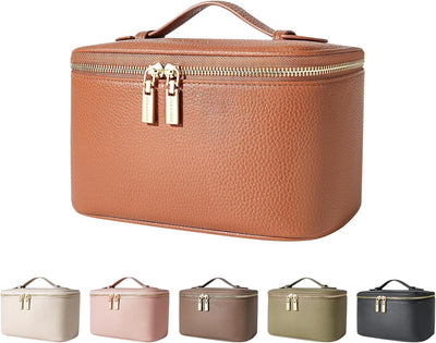 Bolsa maquillaje tipo train portátil organizadora marrón
