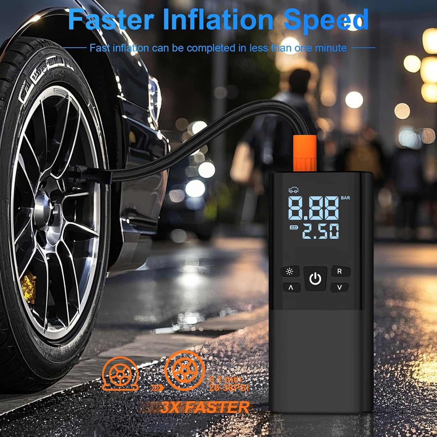 Inflador neumáticos inalámbrico 150 PSI con luz LED