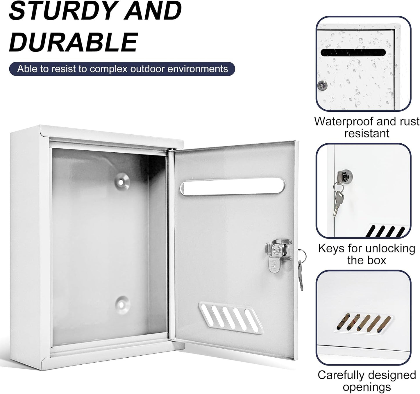 Buzón pared acero inox bloqueo seguro diseño moderno blanco