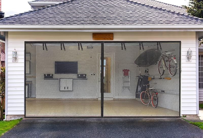 2 Puertas Mosquiteras Garaje 16x7 ft Fibra Vidrio Magnéticas