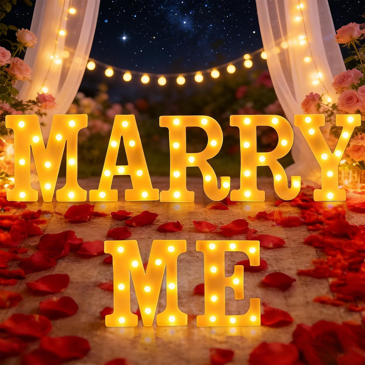 Letras LED Marry Me para decoración boda