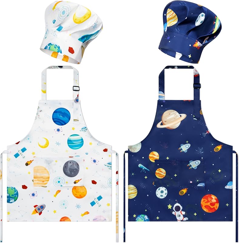 Set 4 Delantales Chef Niños con Sombrero Impermeable Espacial