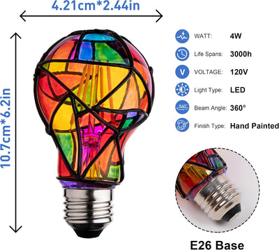 Bombilla vidrio manchado arcoíris 4W 120V decorativa