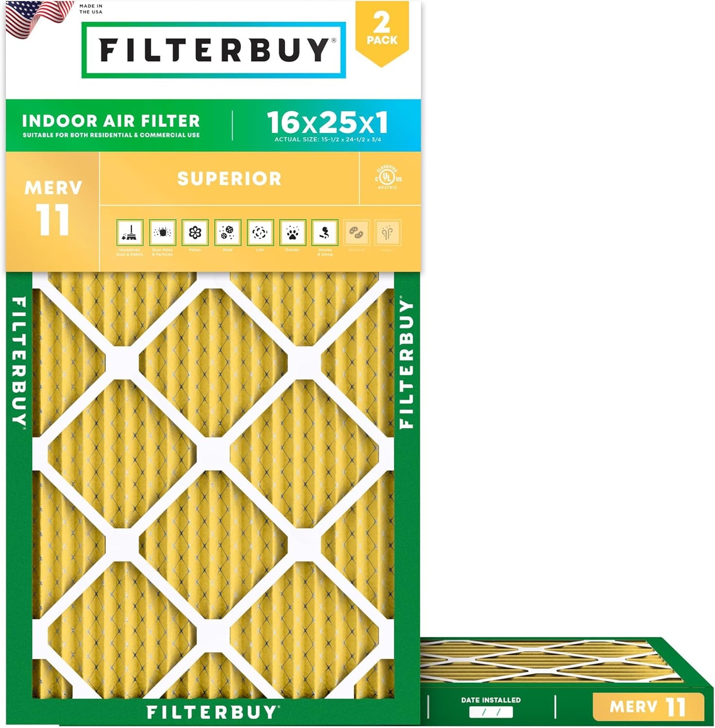 Filtro aire 16x25pulg MERV11 para mascotas alergias 2 pzas