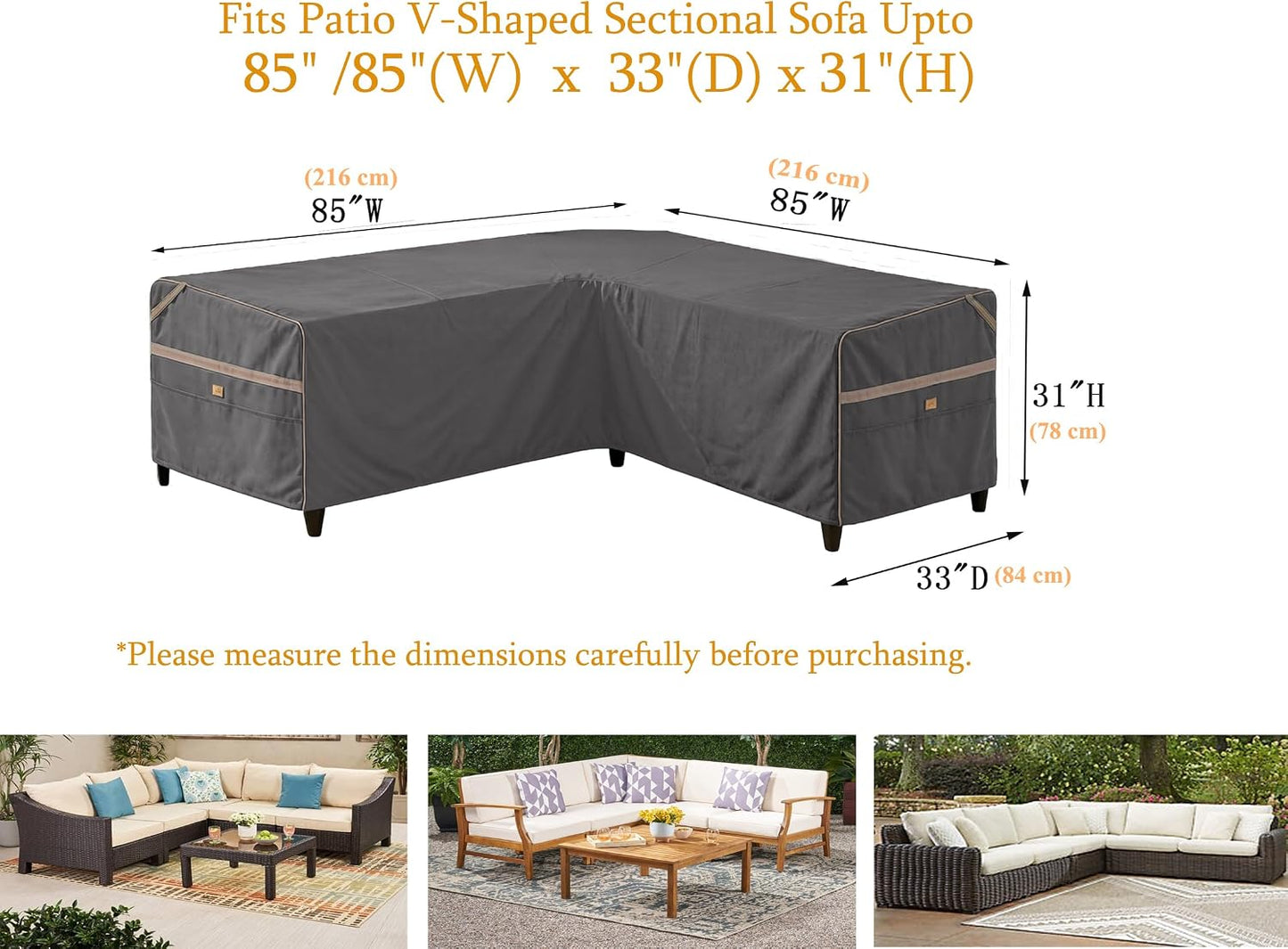 Funda sofá V patio 85x33" 5 plazas UV resistente