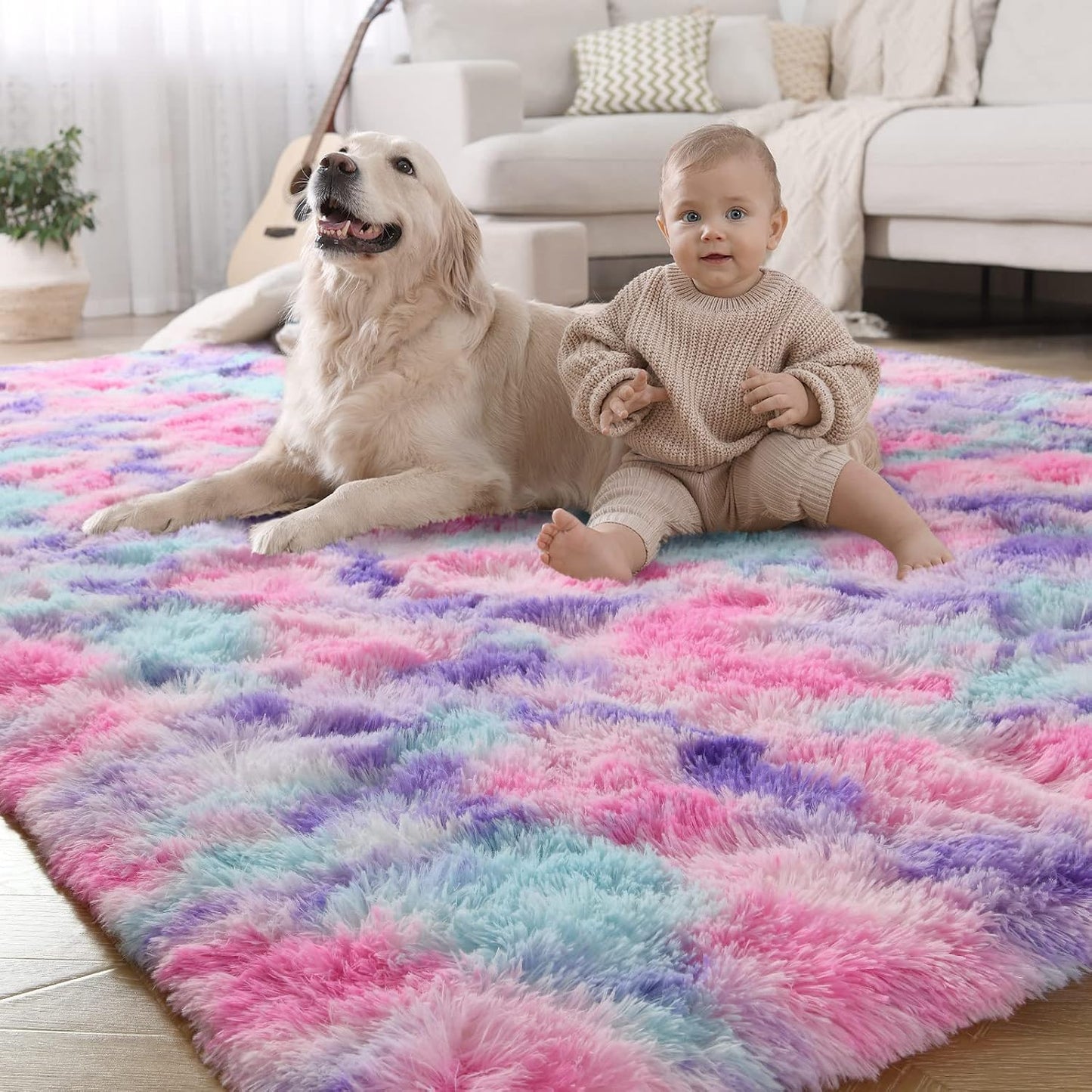 Alfombra suave arcoíris para dormitorio niños 4x6ft