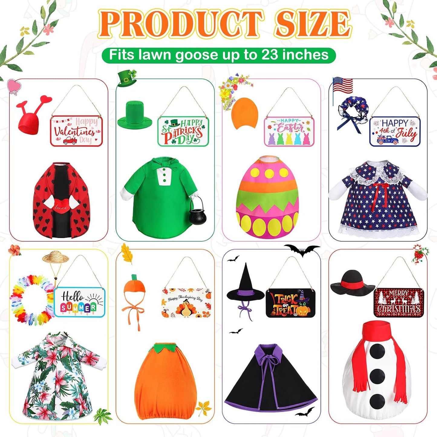Juego 8 Trajes Ganso Estatua Madera 23" Navidad