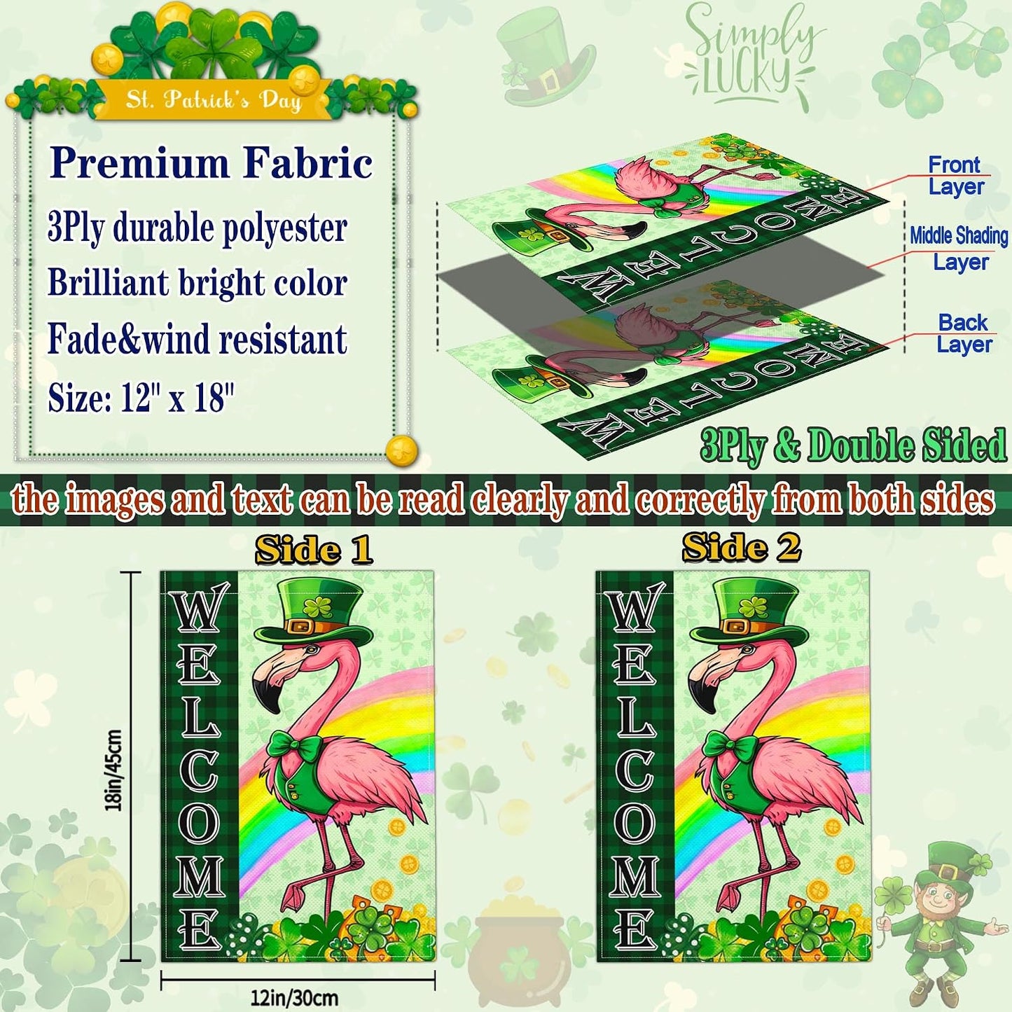 Bandera jardín trébol 12x18pulg decoración San Patricio