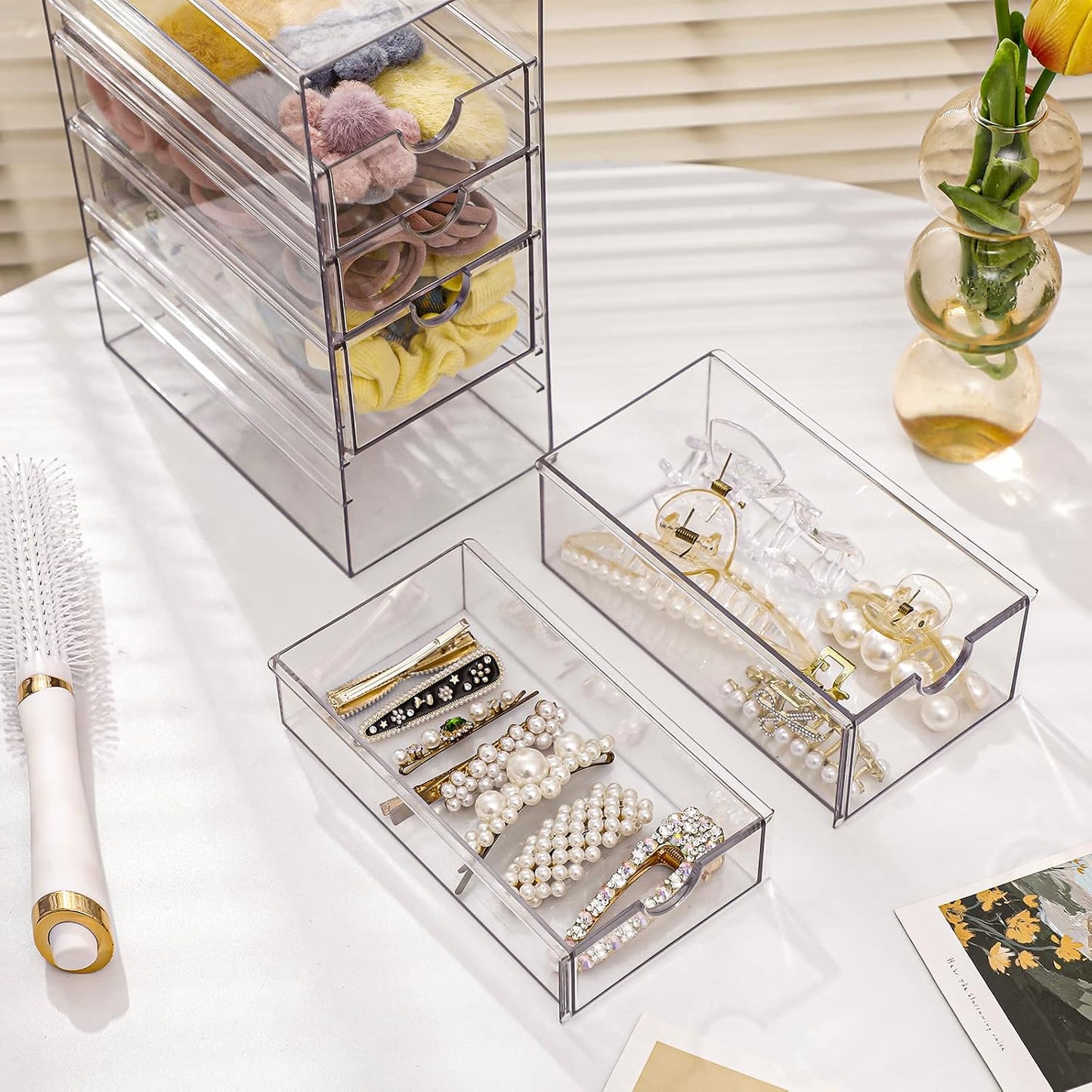 Caja organizadora cabello 5 cajones transparente cosméticos