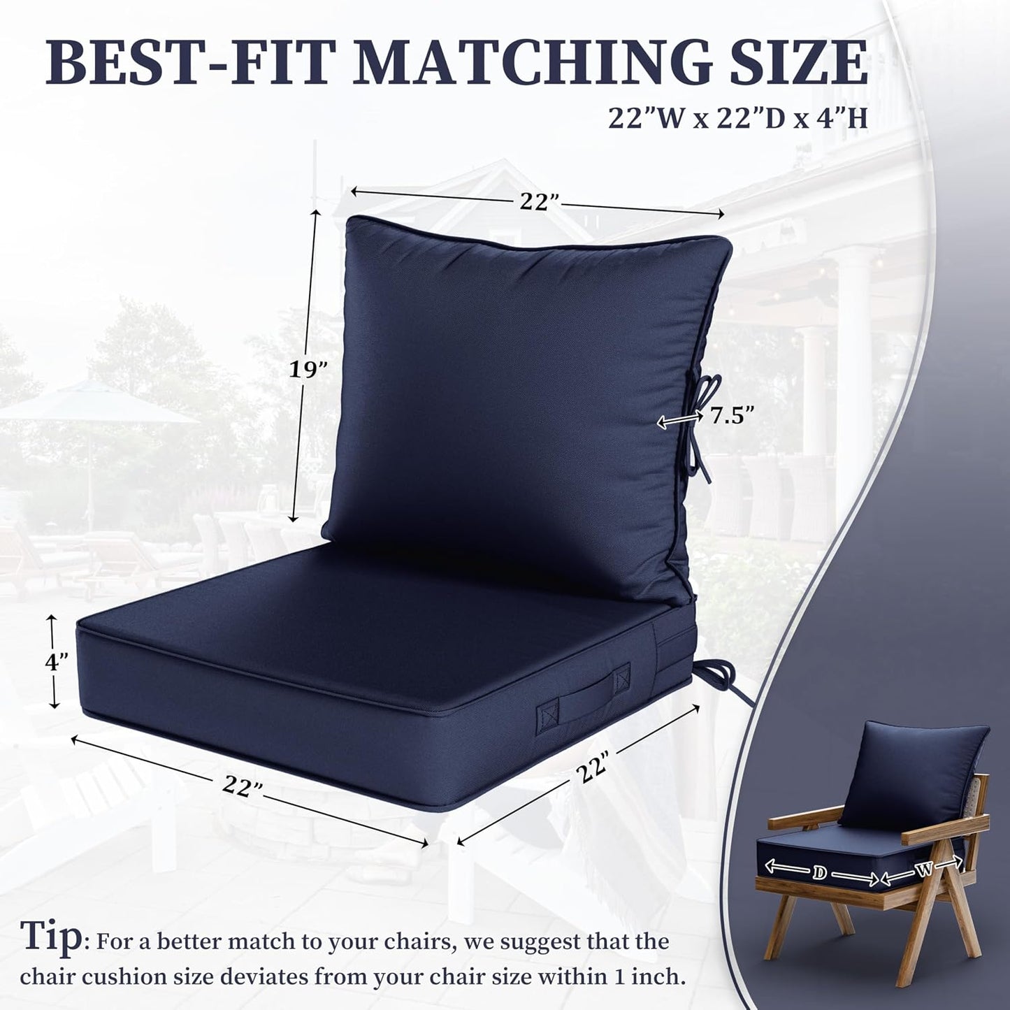 Set cojines asiento exterior 22x22x4" impermeables