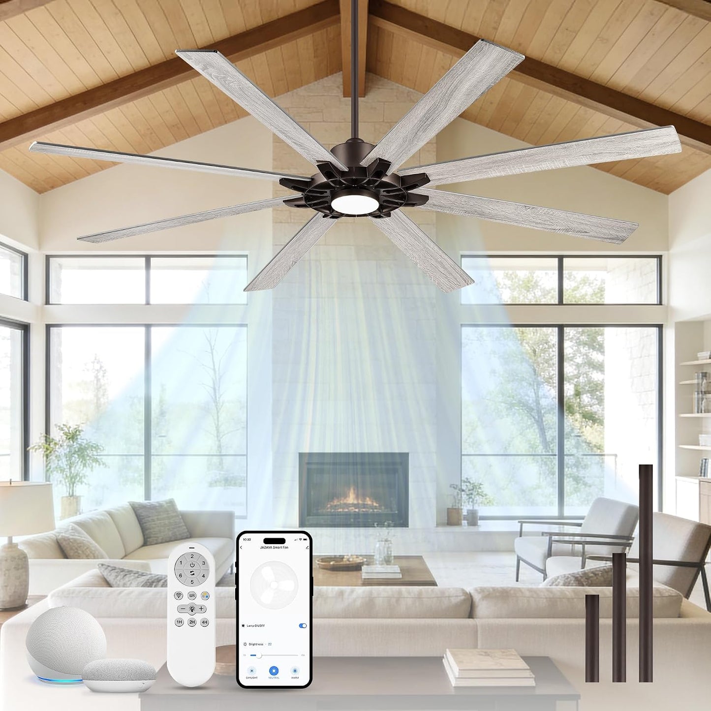 Ventilador techo 84pulg con luz inteligente Alexa moderno