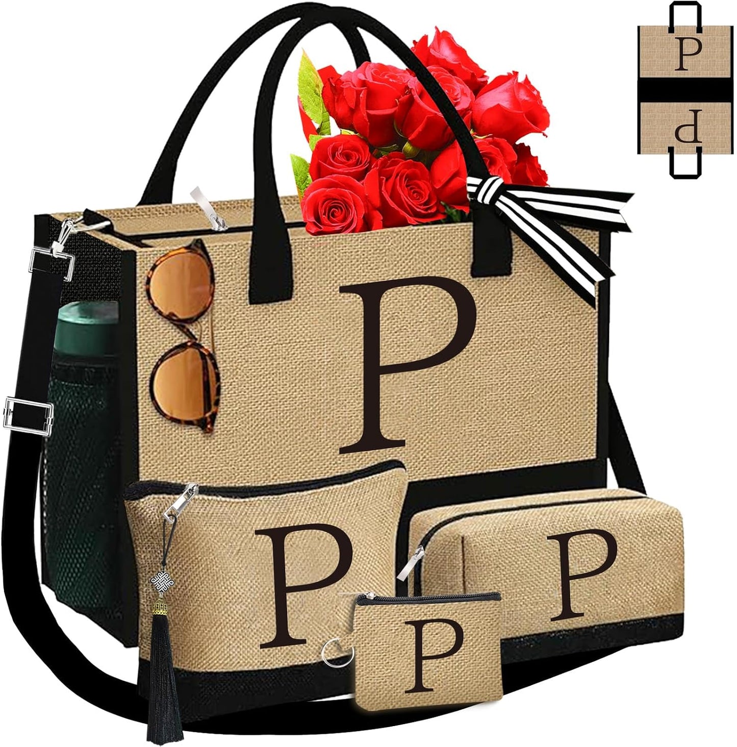 Bolsas yute personalizadas con iniciales 4 pzas para mujer
