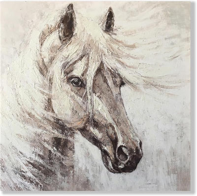 Arte de caballo blanco rústico para dormitorio 16x16pulg