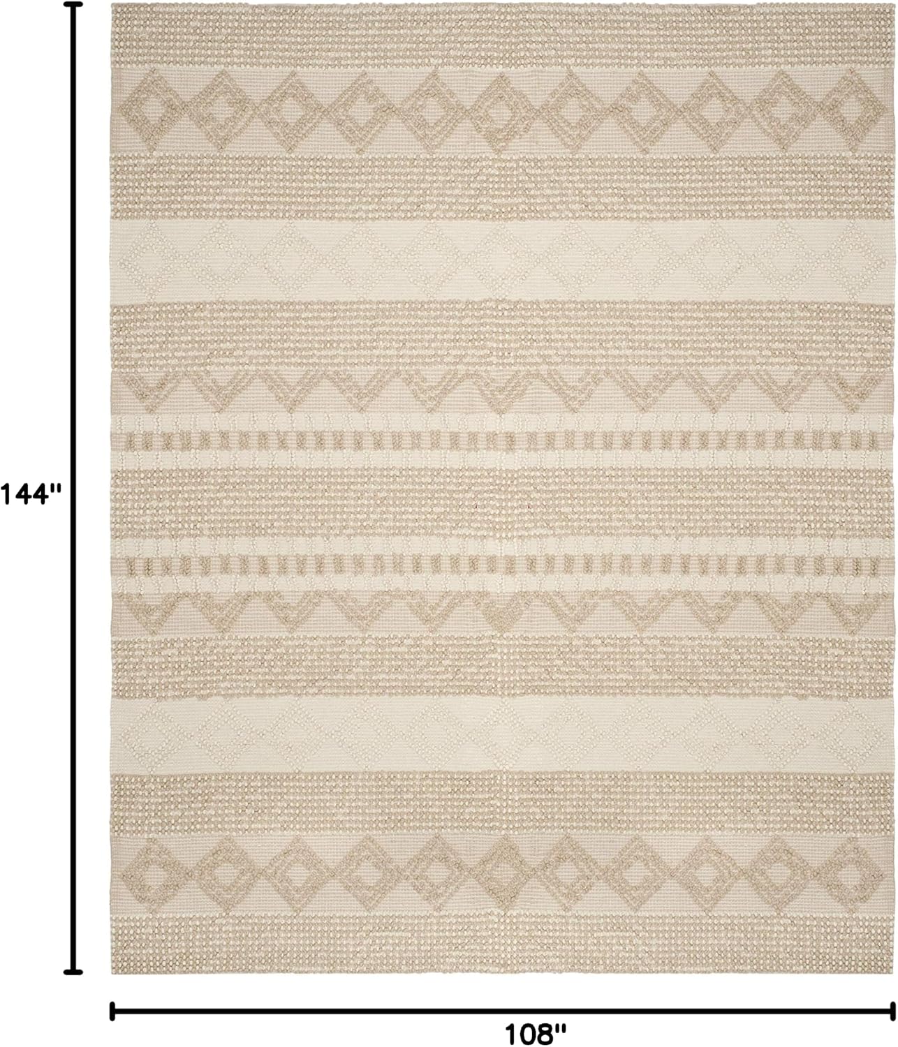 Alfombra 9x12ft Natura Beige y Marfil Lana Algodón Bohemio