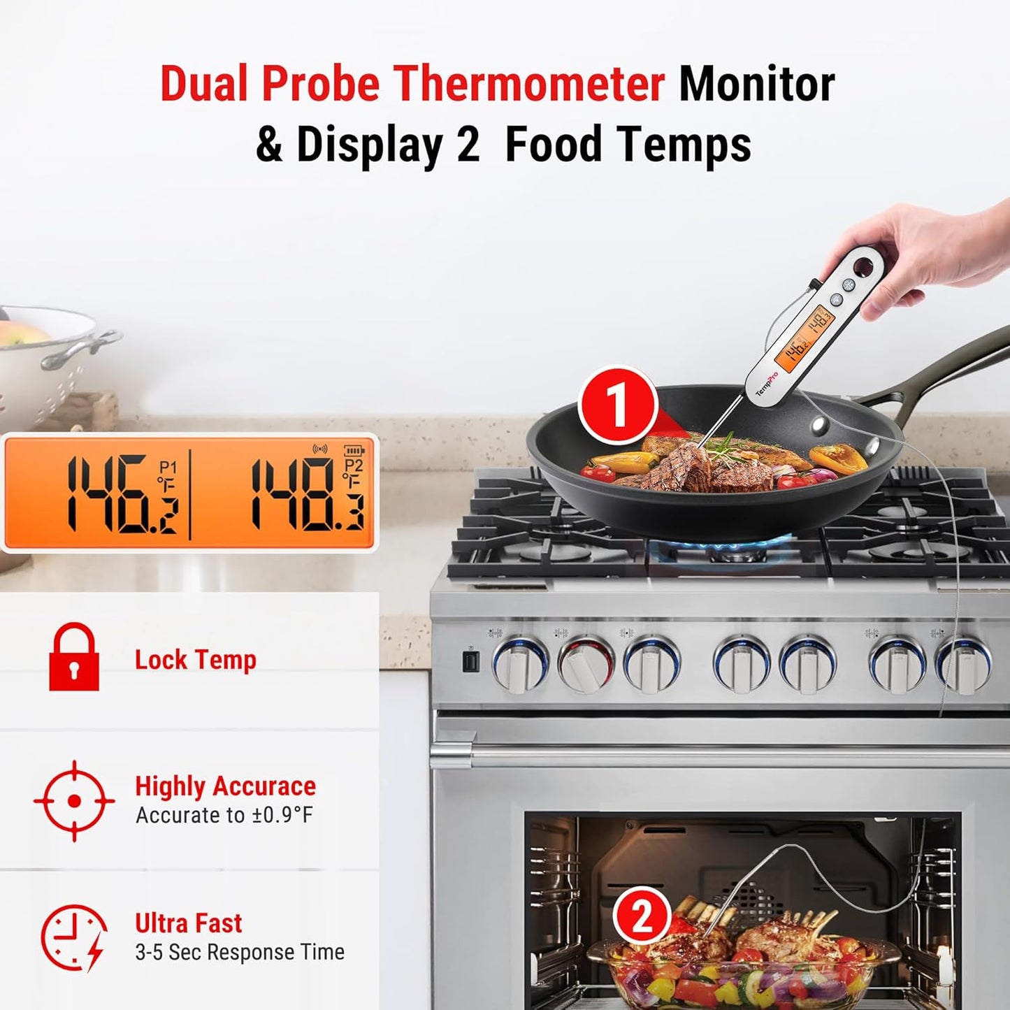Termómetro digital carne TP610 LCD giratoria impermeable
