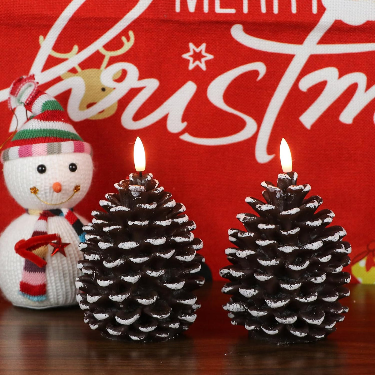 Velas parpadeantes 3D forma piña navideña set 2