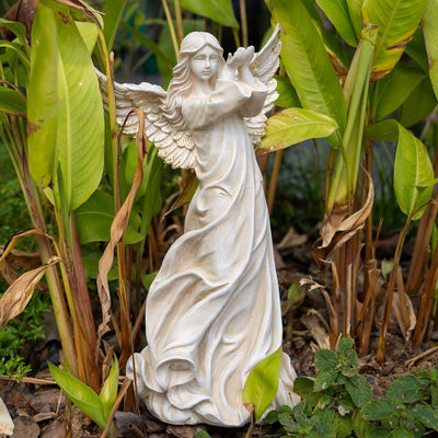 Estatua ángeles decorativa 16.1pulg blanca patio exteriores