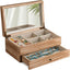 Caja organiz. joyas madera rústica con espejo y bandeja