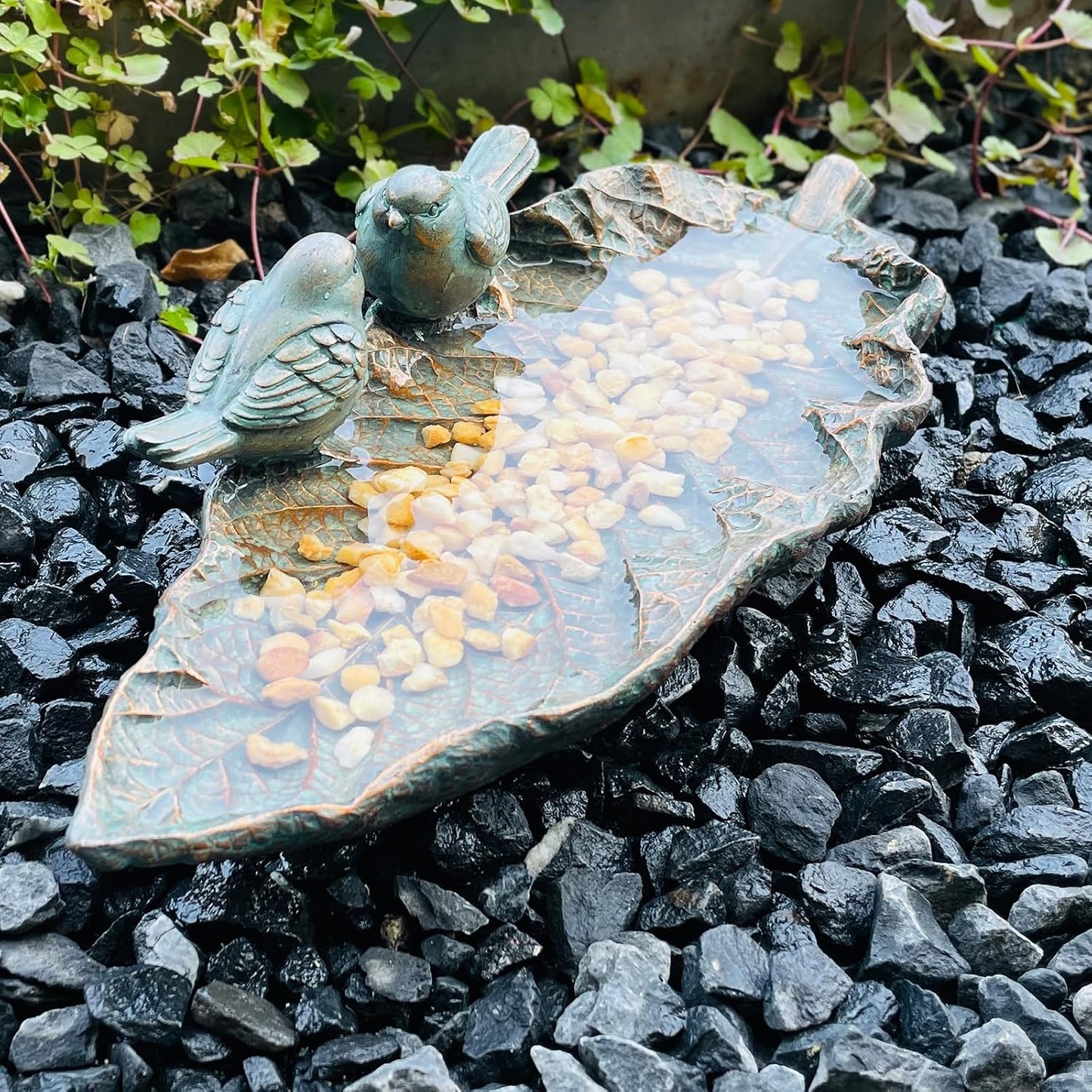Cuenco baño pájaros resina para jardín y terraza