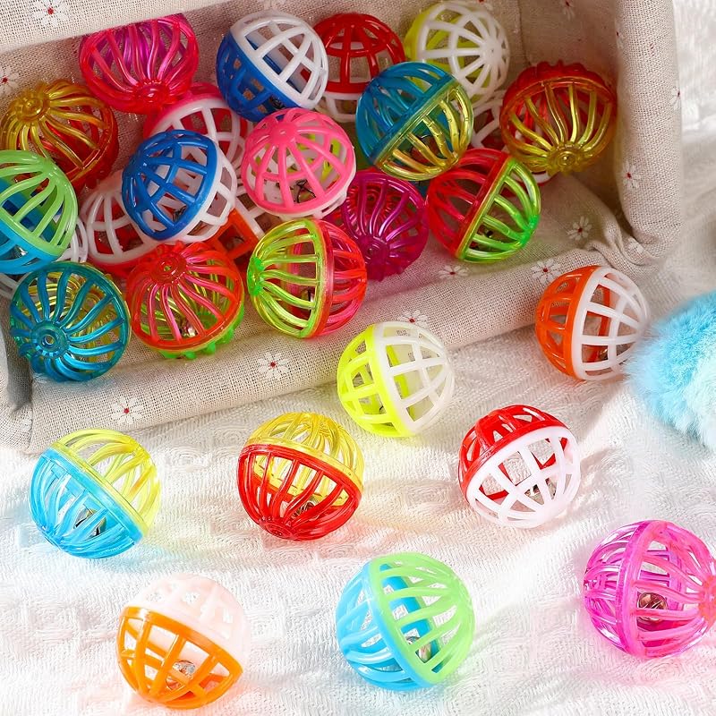 60 Bolas Juguete Gato con Campanas Plástico Colores Surtidos