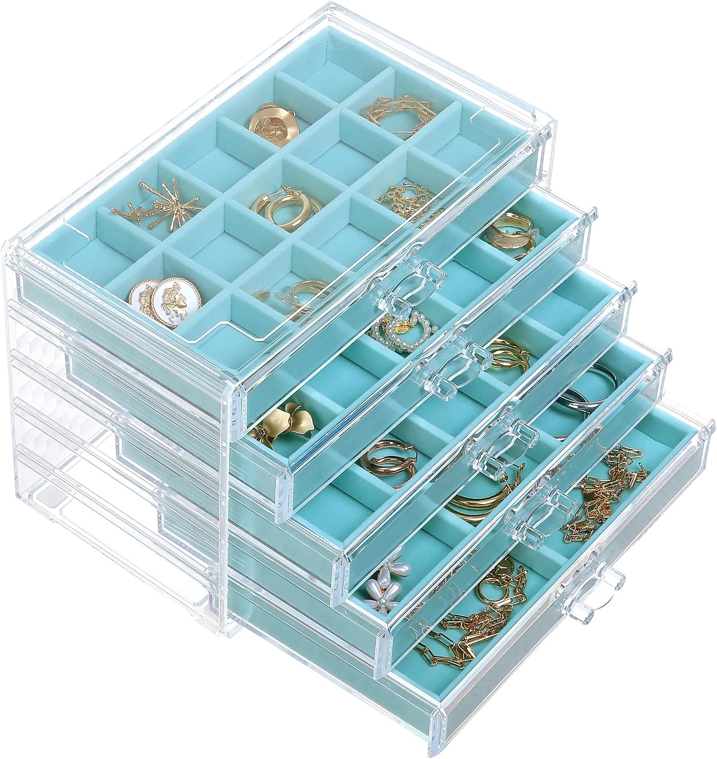 Caja joyería acrílico 5 cajones terciopelo