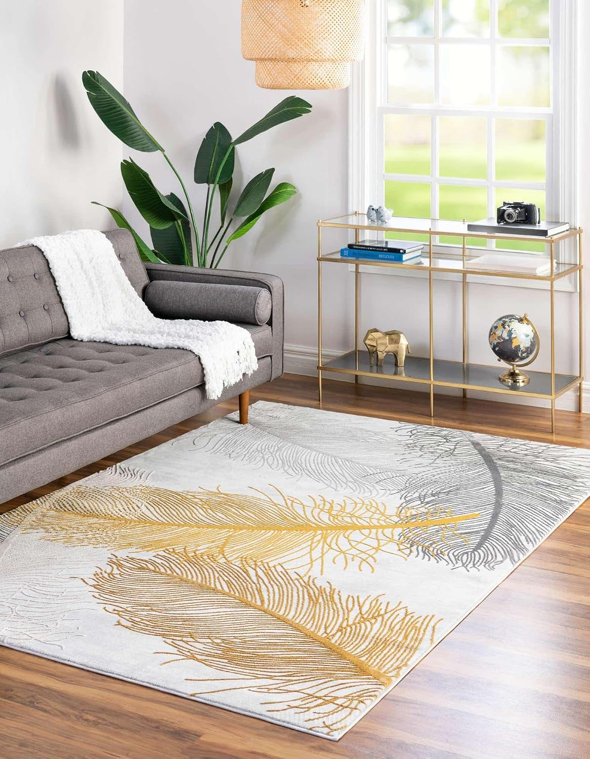 Alfombra rectangular 2x3ft color amarillo y marfil