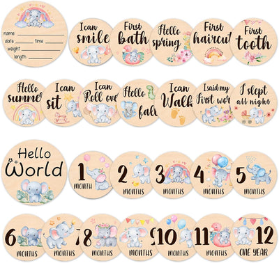 Tarjetas hitos bebe elefantito madera hello accesorios foto