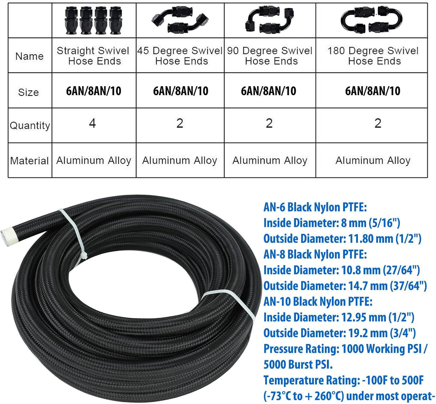 Kit manguera combustible PTFE 20ft con adaptadores