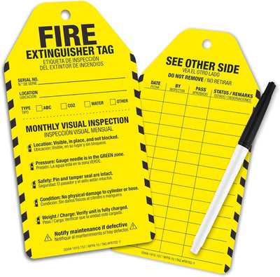Etiquetas inspección extintores plástico impermeable paquete 25