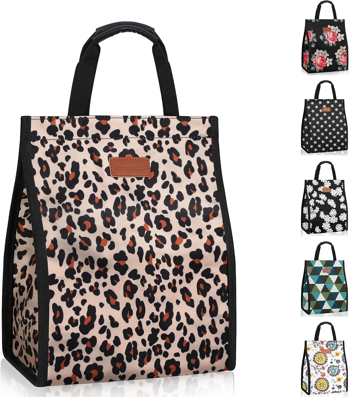 Bolsa almuerzo mujer aislada reutiliz. leopardo