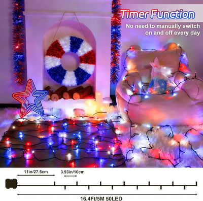Tira luces LED 4 de Julio 33pies 100 luces con temporizador