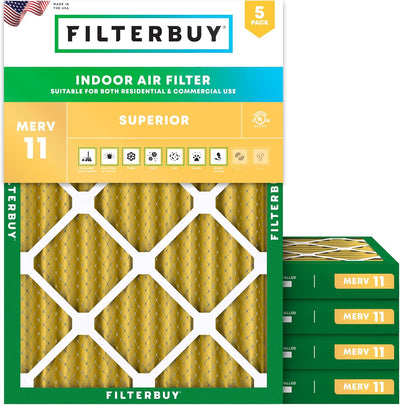 Filtro aire MERV 11 18x25x2 pulg plisado HVAC 5 pzas