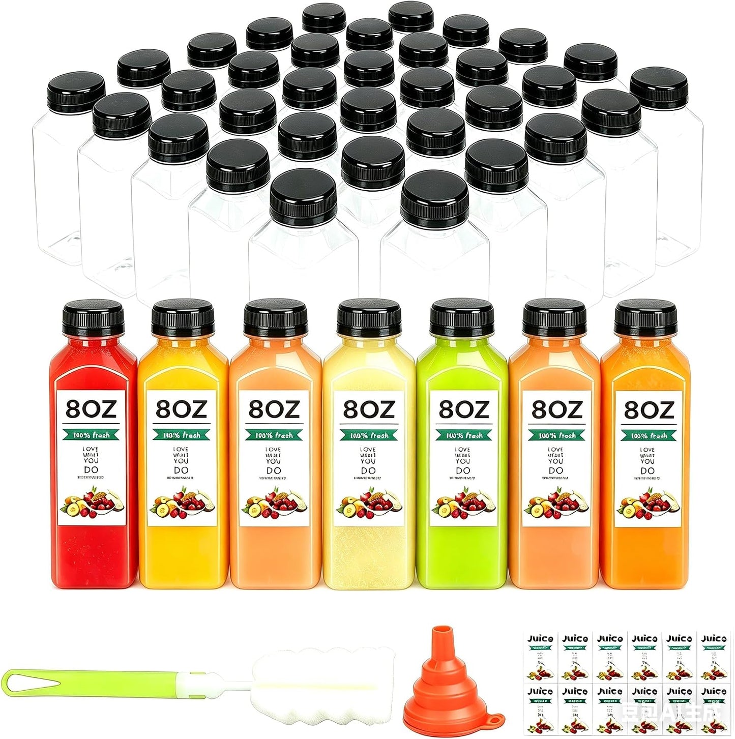 54 Botellas Plástico 8oz Tapas Reutilizables Claras
