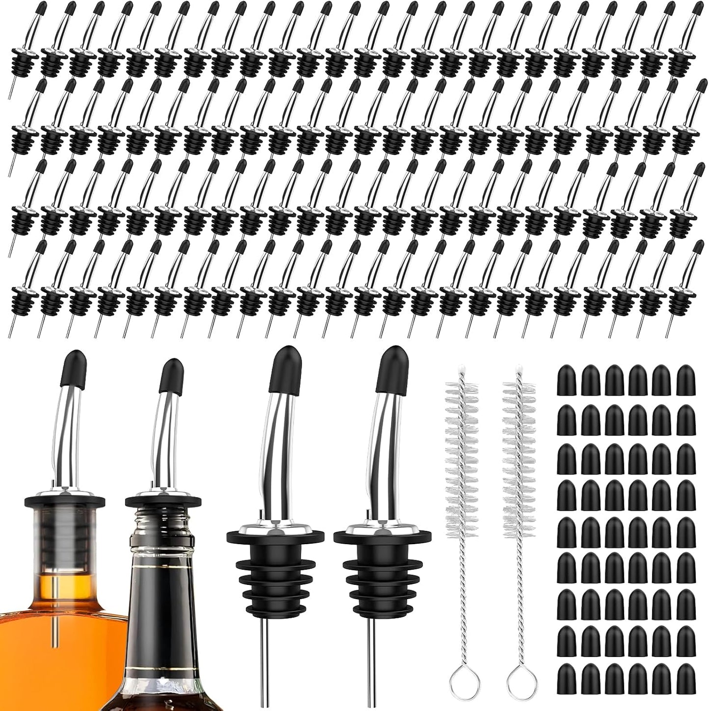 96 Boquillas Acero Inox para Botellas Licor Aceite Vino
