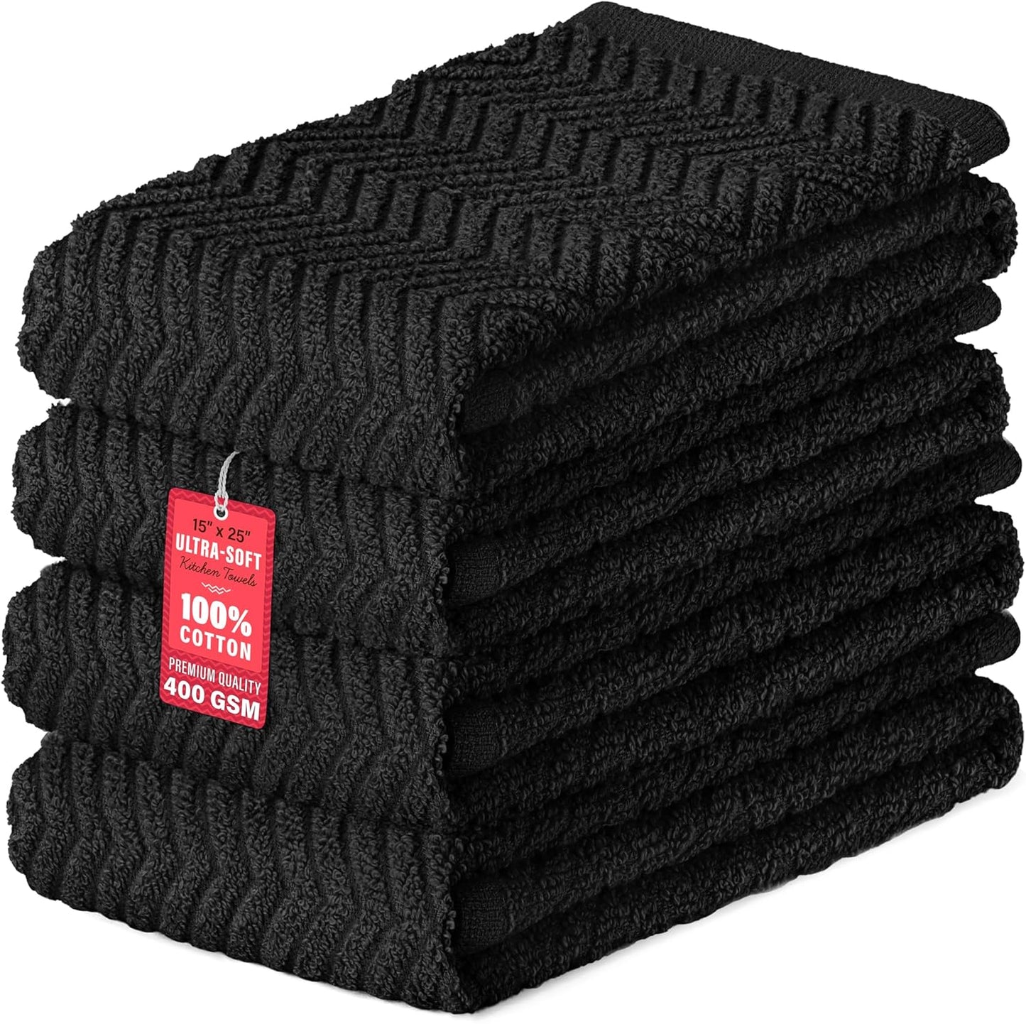 Toallas cocina algodón 15x25pulg absorbe calidad negra set 4