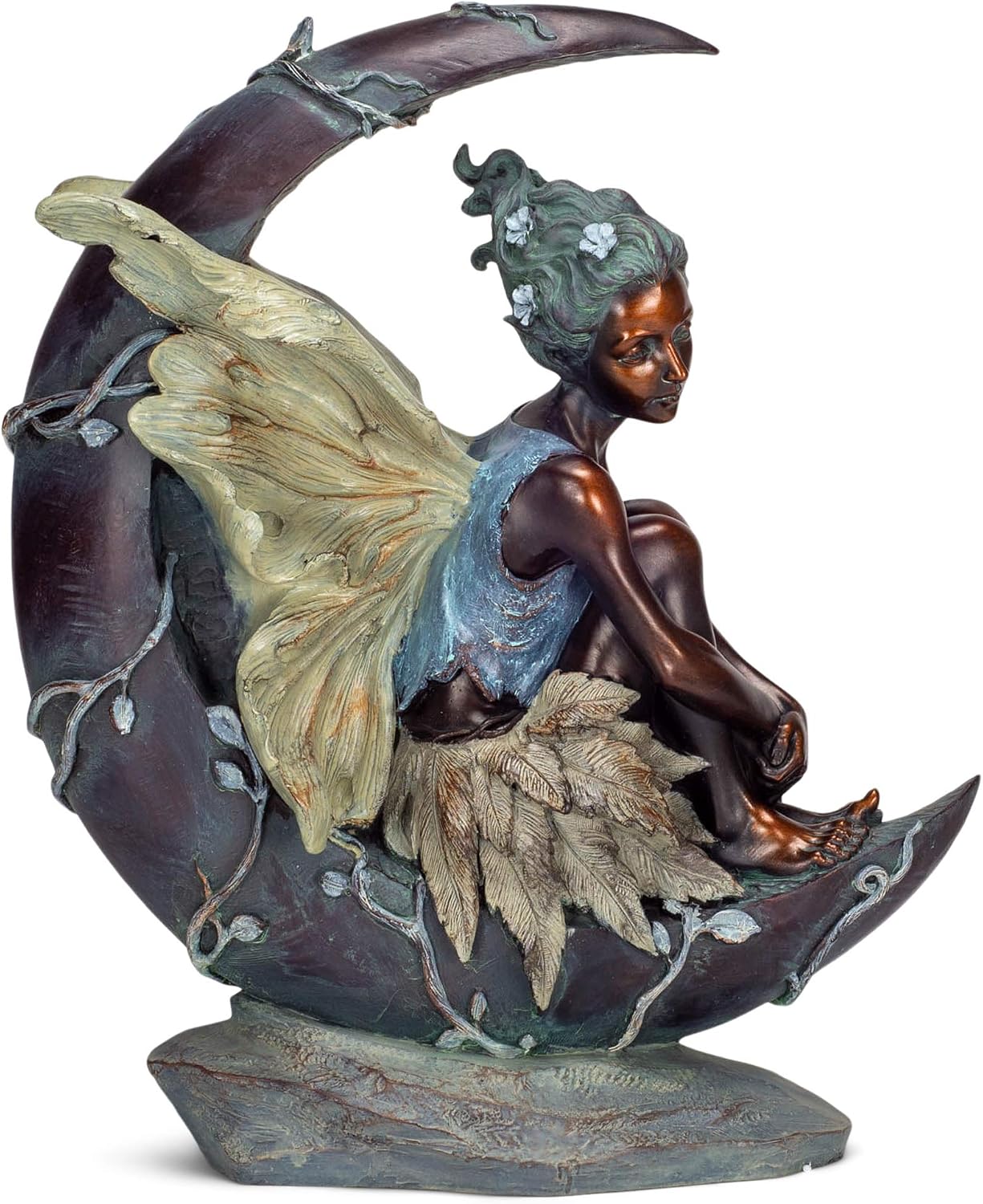 Figura poliresina 19.75pulg tono bronce y marfil hada luna