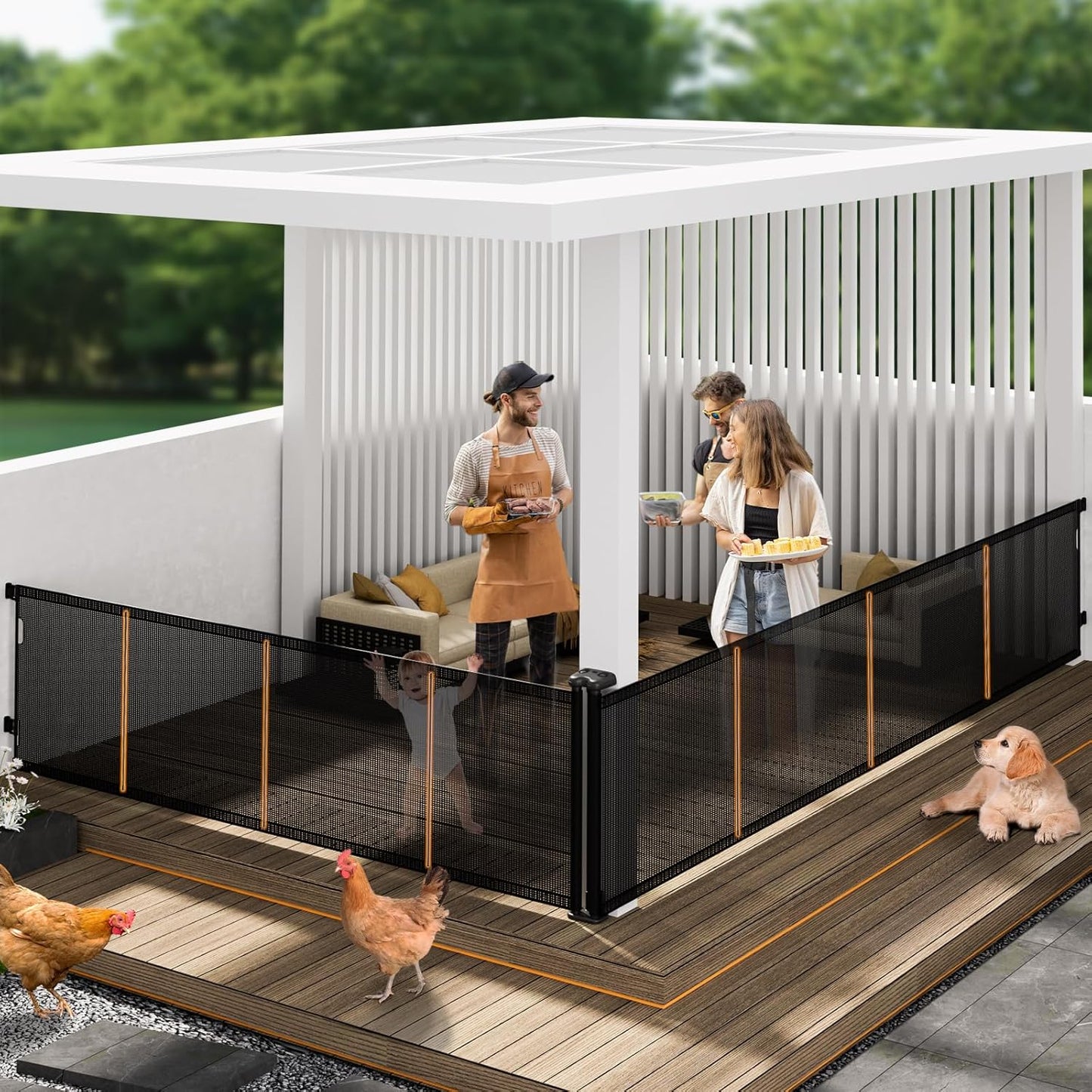 Puerta retráctil 2en1 para bebés y perros 41x400pulg