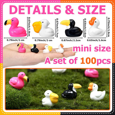 100 Pzas Mini Animales Resina Patos Flamencos Ganso Pelícano