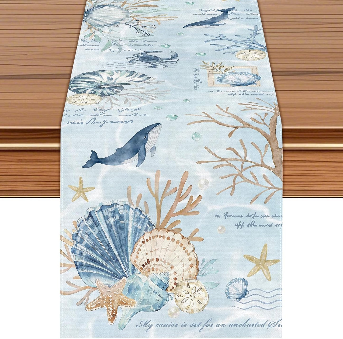 Camino Mesa Azul Claro Diseño Ballena Estrella Mar 72x13pulg