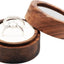 Caja redonda madera anillos tapa transparente boda