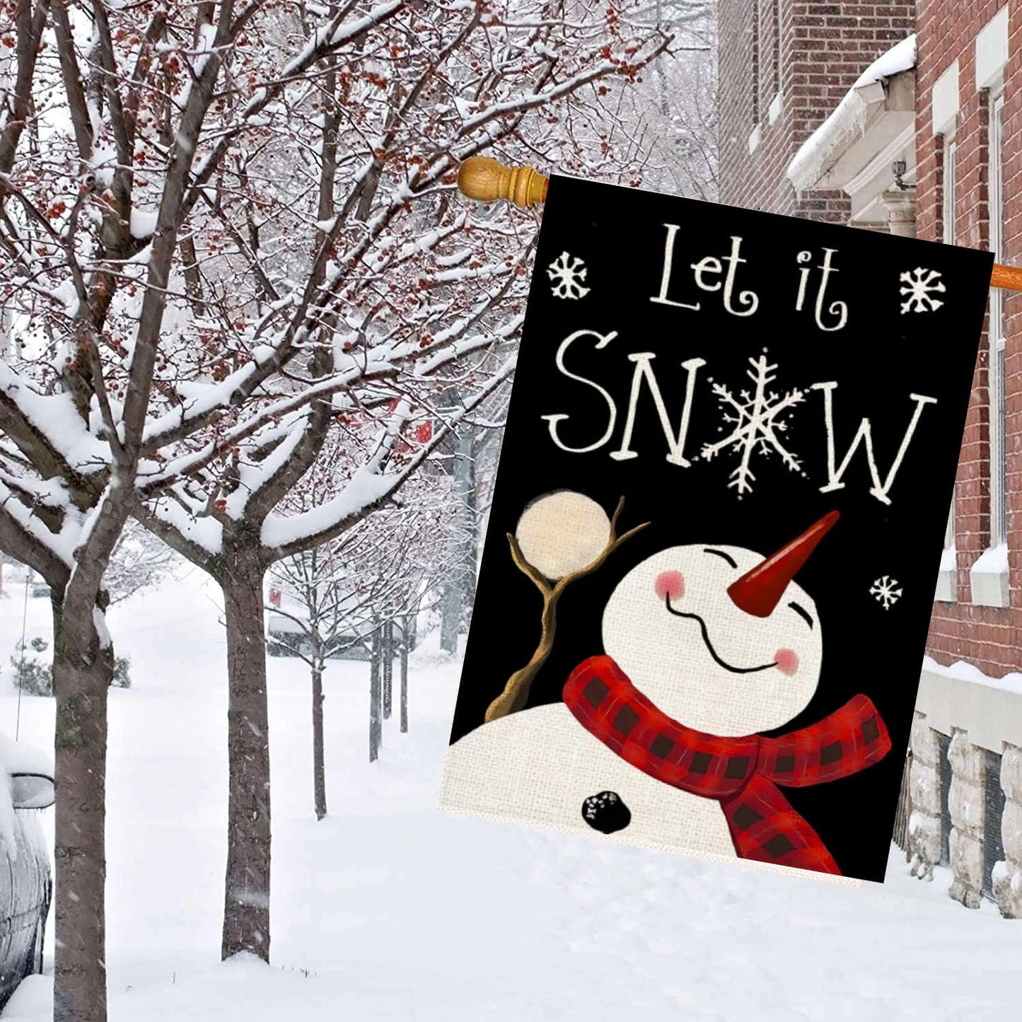 Bandera muñeco nieve 28x40" doble cara navideña