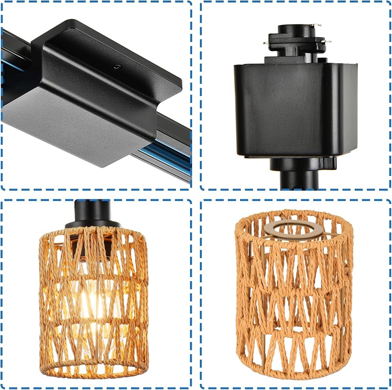 4 Luces Colgantes Tipo H Riel Negro para Cocina Comedor