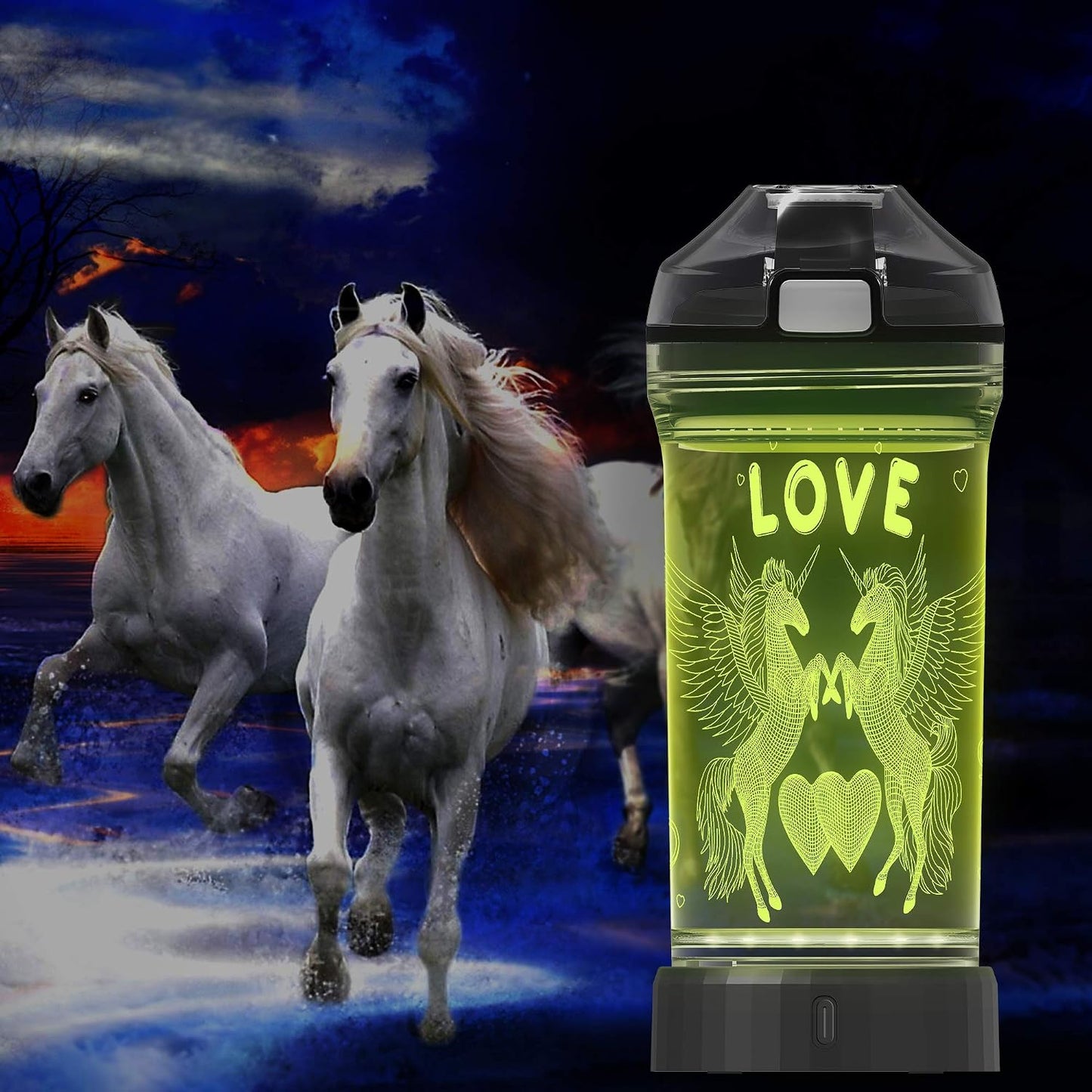 Botella agua unicornio LED Tritan para niña viaje regalo