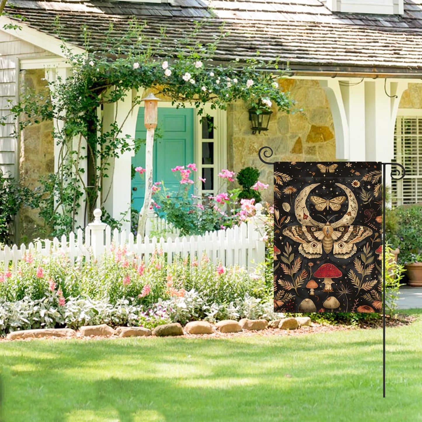 Bandera jardín 12x18pulg doble cara seta luna polilla