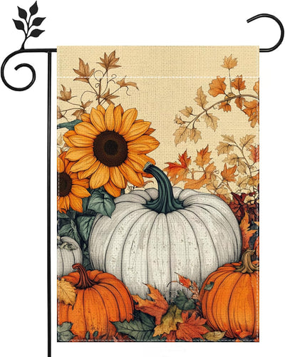 Bandera jardín calabaza otoño 12x18pulg arpillera doble cara