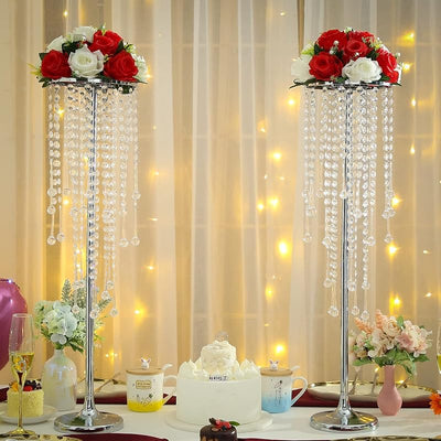 Jarrones plateados portavelas 29.5pulg metal cristal