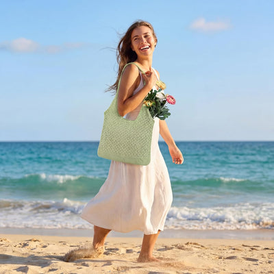 Bolsa playa malla ganchillo paja mujer