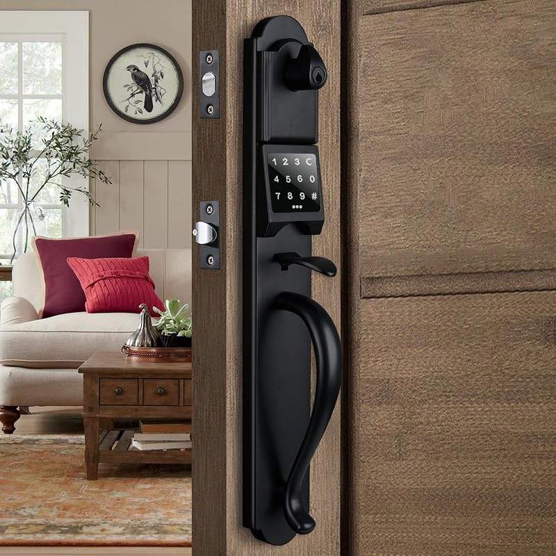 Cerradura inteligente puerta entrada tactil negro mate