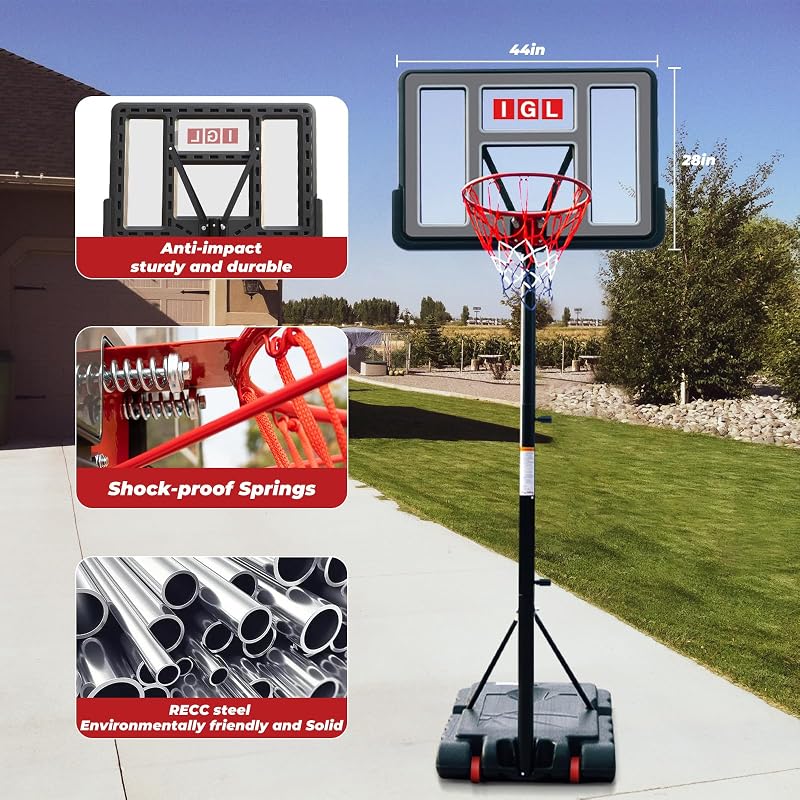 Aro baloncesto portátil 44pulg ajustable 5.6-10ft patio
